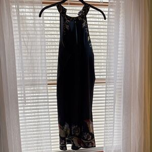 Floral Navy Knee Length Halter Dress